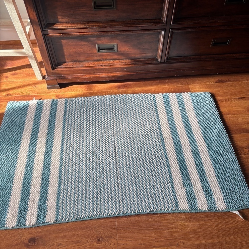 Blue and White Striped Rug